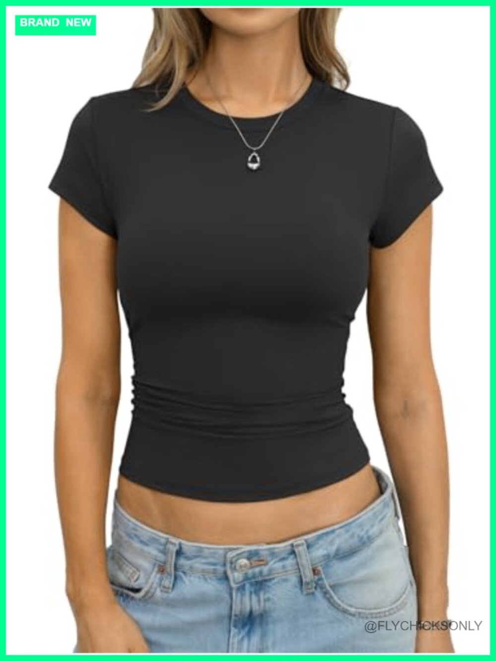Womens Short Sleeve Slim Fitted Crew Neck Crop Top Tee Casual Y2K Basic